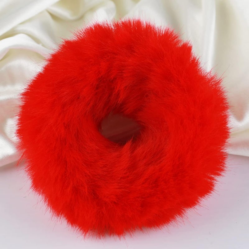 Mljsh 2 PCS Red Faux Rabbit Fur Hair Ties, Soft Fuzzy Scrunchies with Elastic Band, Fluffy Hair Bands for Girls Women, Hair Accessories - Image 4